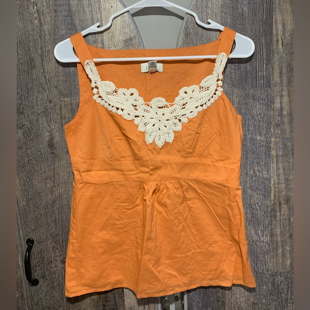 Loft Orange Sleeveless Top With Cream Crochet Like Detail Size 0